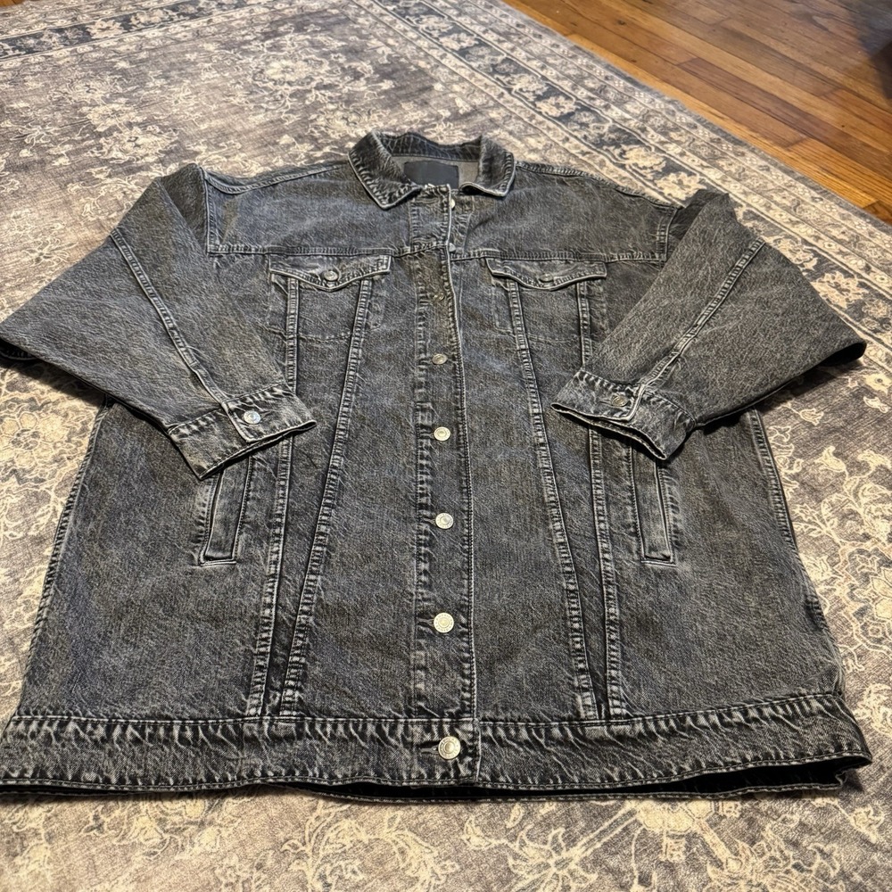 American Eagle Outfitters Jacket Mens 2XLarge Black Denim Trucker Jean Washed - Picture 5 of 11